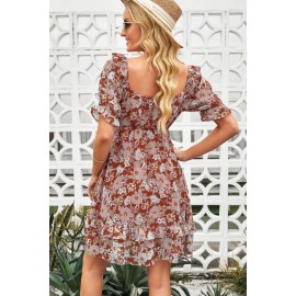 Square Neck Puff Sleeve Floral Mini Dress