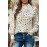 Beige Mock Neck Lantern Sleeve Fashion Print Blouse